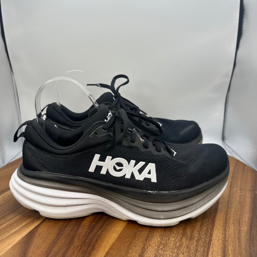 Hoka Bondi 8 Womens Running Shoes Black White Sneakers 8.5B 1127952